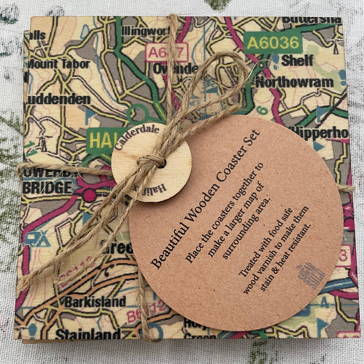 OS Map Wooden Coaster Set