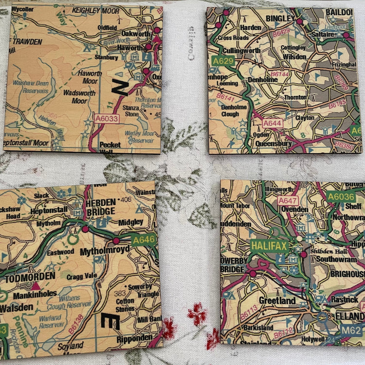 OS Map Wooden Coaster Set